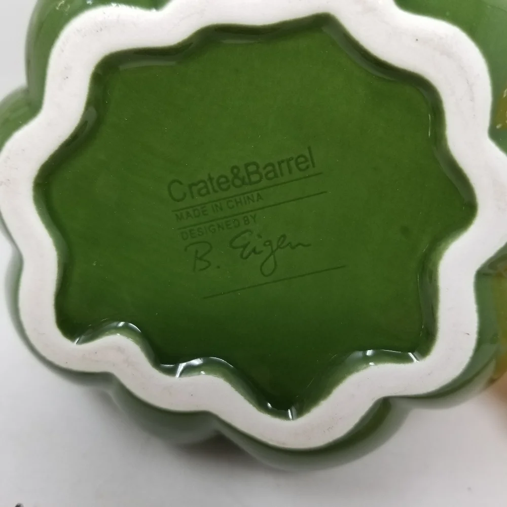 Crate and Barrel Flecked Vase Planter Gourd Squash Yellow Green Signed B Eigler
